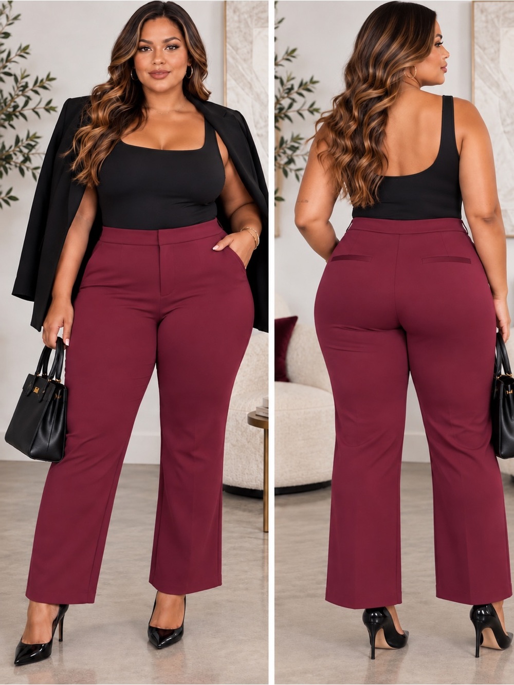 NEW Good American Scuba Cropped Straight Trousers – Oxblood – Plus Size 28